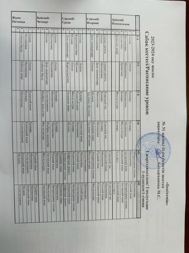 schedule of lessons