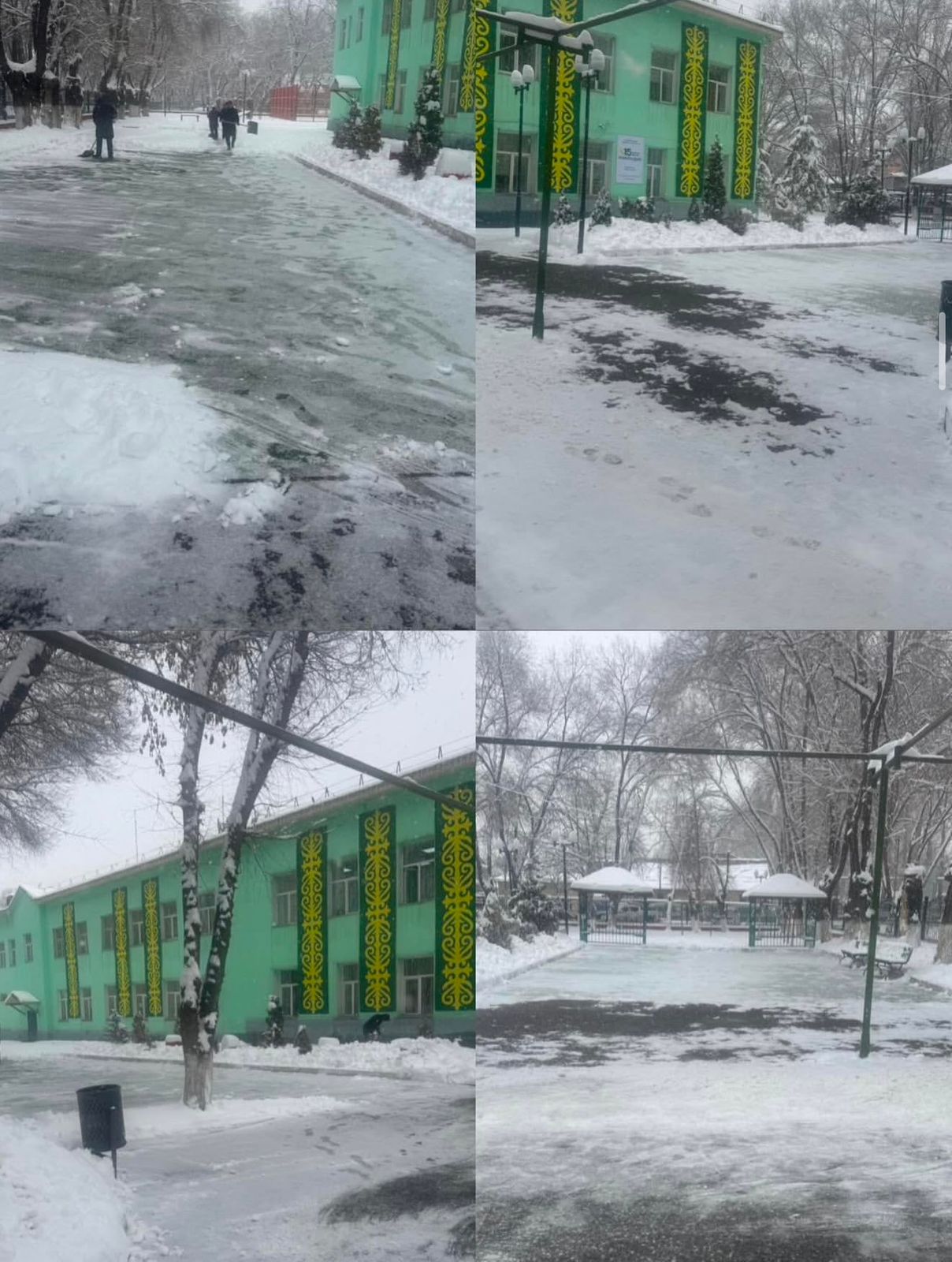 Полная очистка школьного двора от снега.